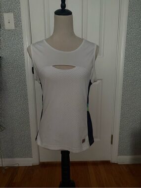 Fila White Tank Top with Navy Panels and Mint Accents